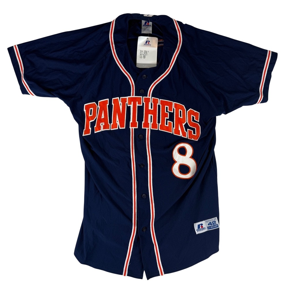 Russell Athletic Baseball Jersey Mens Large Blue Panthers #8 Dri-Power 343VTMK